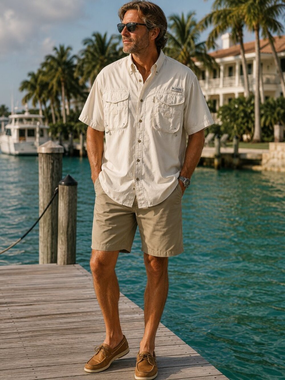 Columbia PFG Fishing Shirt XL Beige Vented Utility Outdoor Button Front